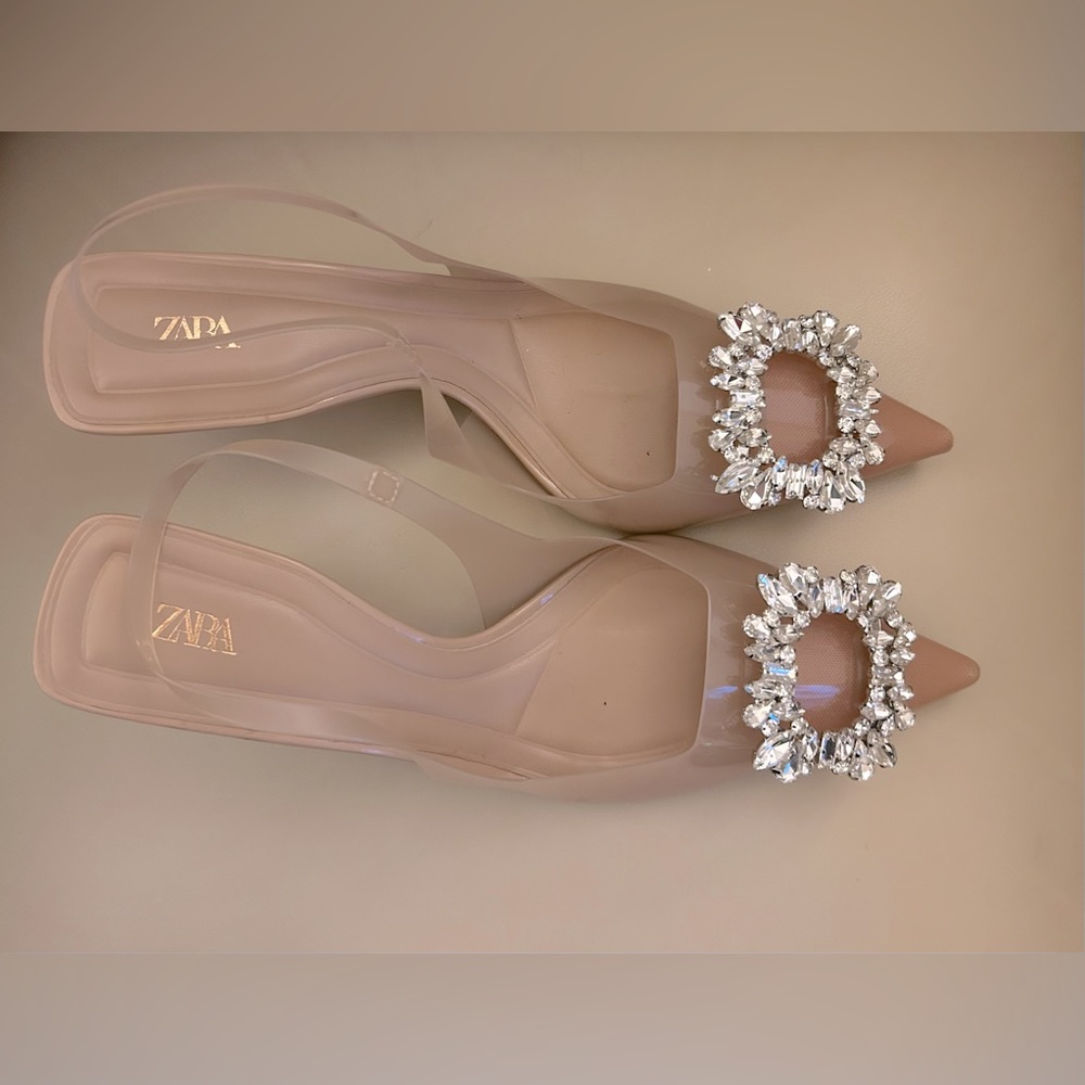 Zara Embellished Vinyl Heels - Beige Size 36